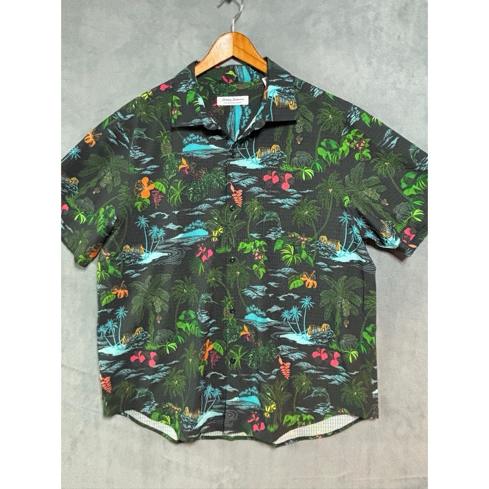Tommy Bahama Coast Shirt Hawaiian Beach Neon Shores Print 4XLB Black Polyester